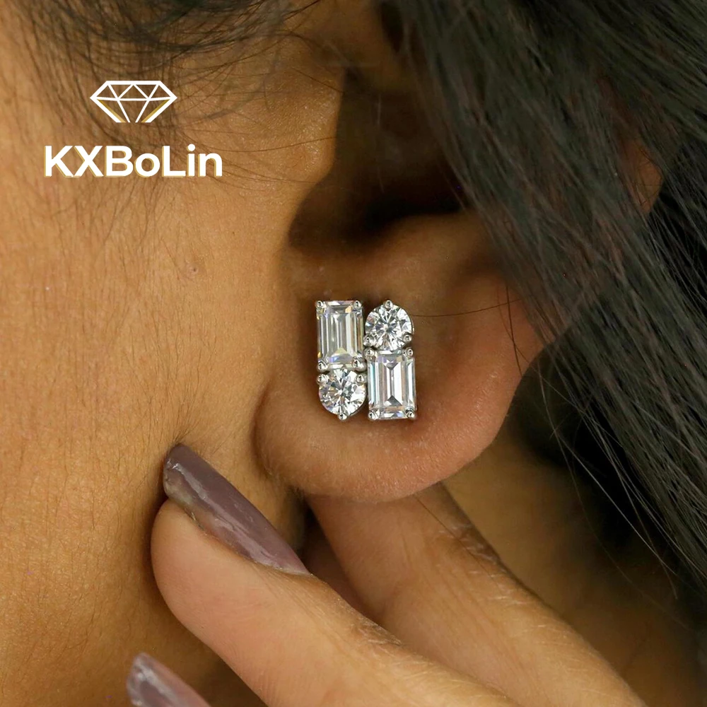 

Изумрудные/круглые серьги-гвоздики с муассанитом и бриллиантами с сертификатами, серьги-гвоздики из стерлингового серебра 925, ювелирные украшения для женщин