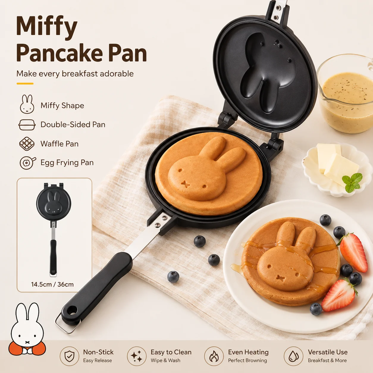Ins Trendy Popular New Miffy Pancake Pan Waffle Maker Omelet Pan Frying Pan Kitchen Lover DIY Cooking Enthusiast Lovely Cookware
