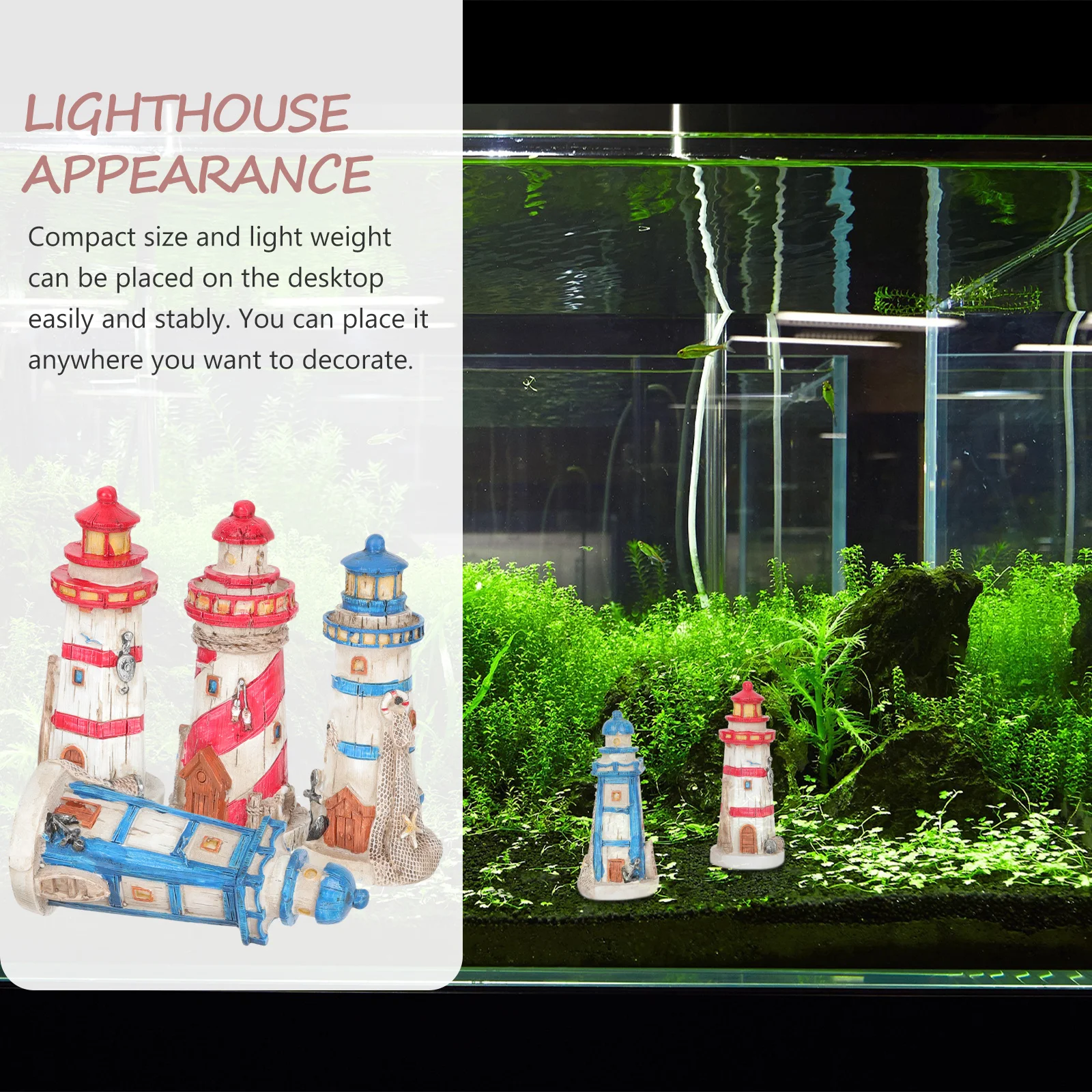 

4Pcs Mediterranean Lighthouse Resin Ornament Nautical Desktop Decoration Coastal Home Decorative Ornament Resin Lighthouse