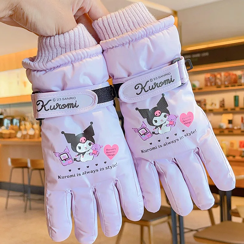 Sanrio Hello kitty Guantes de esquí Invierno Forro Polar Grueso Impermeable A Prueba de Viento Guantes cálidos de Ciclismo para niños