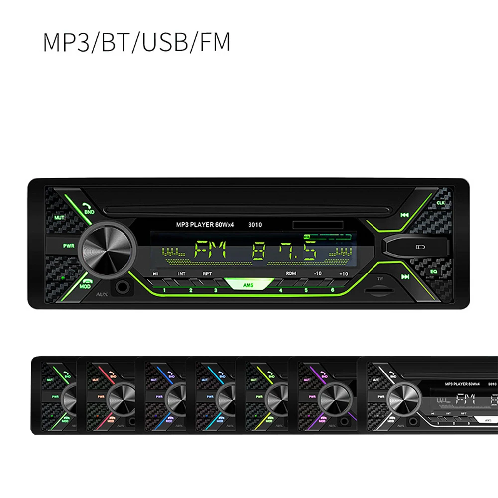 

Car Radio 1din Audio Bluetooth Stereo MP3 Player FM Receiver 60Wx4 With Colorful Lights AUX/USB/TF Card In Dash Kit