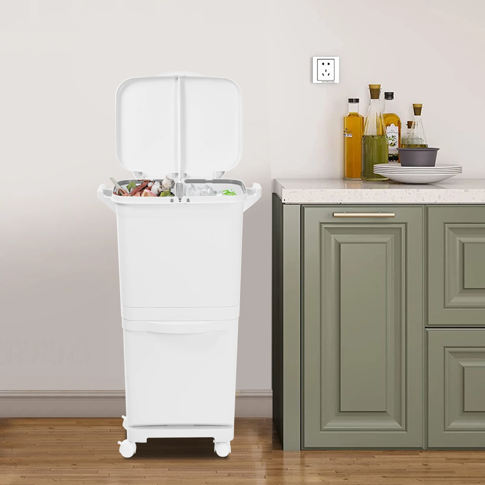 Weißer 45-Liter-Mülleimer aus PP, klassifiziert, Küchen-Mülleimer, Sortier-Mülleimer, vertikaler Mülleimer für Küchen, Schlafzimmer, Badezimmer – Detail 12