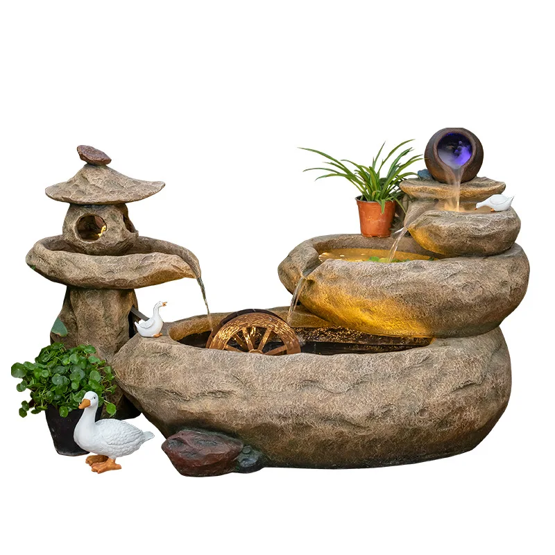 Large floor-to-ceiling rockery fountain water feature living room office feng shui wheel humidifier spray water decorative