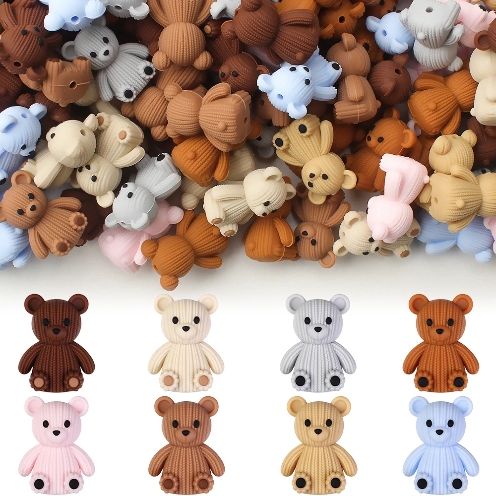 5/10/20/50PCS 3D Sweater Bear Silicone Beads, Colorful Bear Shape Focal Beads Suitable for Jewelry Handmade Gift Decorative Bead
