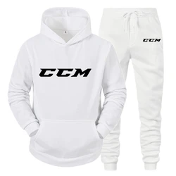 CCM Uomo Set Cappello Corsa con cappuccio Pantaloni sportivi Set da uomo 2PK Autunno Inverno abbigliamento Casual Felpa con cappuccio in lana Abbigliamento sportivo da uomo set