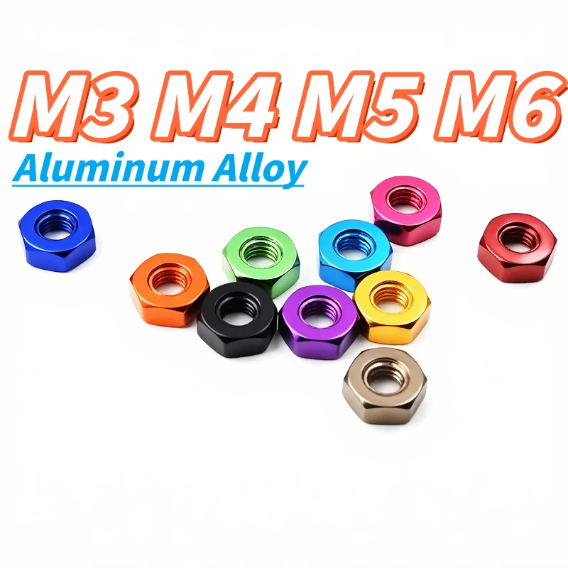 Aluminum Alloy M3 M4 M5 M6 Anodized Hex Nut for RC Models Colourful Hexagon Nuts Peach Silver Orange Purple etc