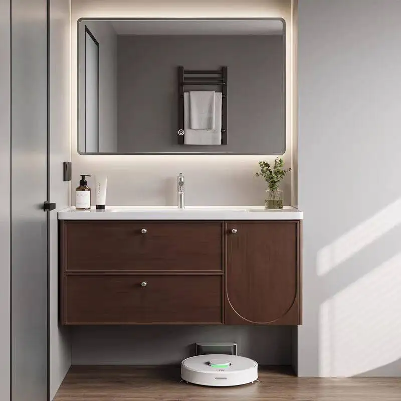 

Раскрашенный шкаф для ванной комнаты, встроенный керамический умывальник, шкаф для ванной из массива дерева