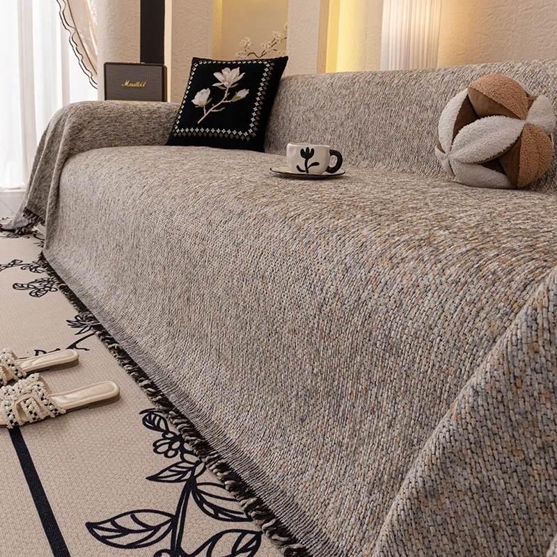 Luxury Sofa Cover L-Shaped Couches Chenille Reversible Stretchable Sofa Protector Slipcover Non-Slip All-Season Couch Blanket