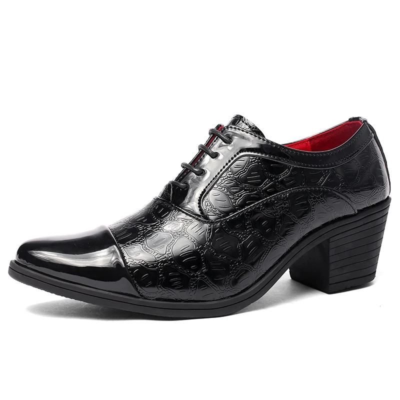 Glossy Men's High Heel Business Shoes Pointed Toe Increased Height Leather Shoes UK Wedding Shoes Fashionable Korean Version