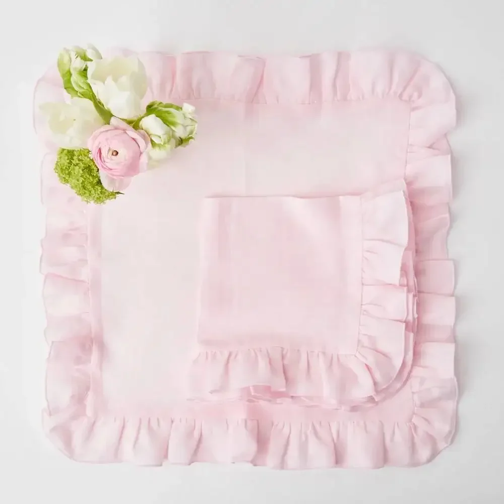 

10PCS Ruffle Edge Pure Linen Classical Home Table Napkin,100% Linen Flounce Napkins,Restaurant Wedding Dinner Solid Color
