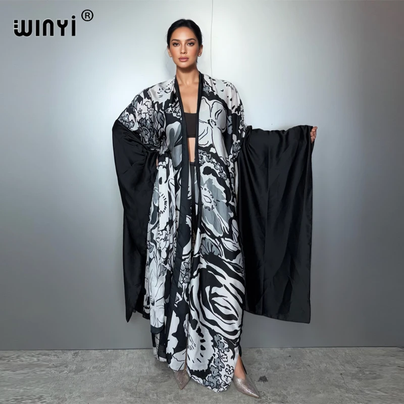 

WINYI boho kimono beachwear Cardigan evening dress muslim open front kaftan abaya dubai luxury cover-ups beach outfits Hanfu