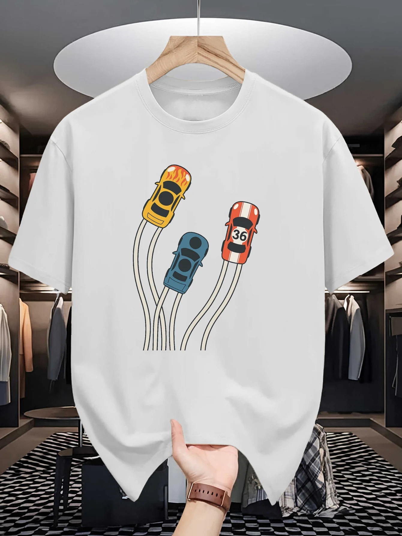 Cartoon Drift Racing Cars Mens T Shirt Burnout Race Car Print Short Sleeve Tees Casual Tops Car Lovers Summer Male Outfit