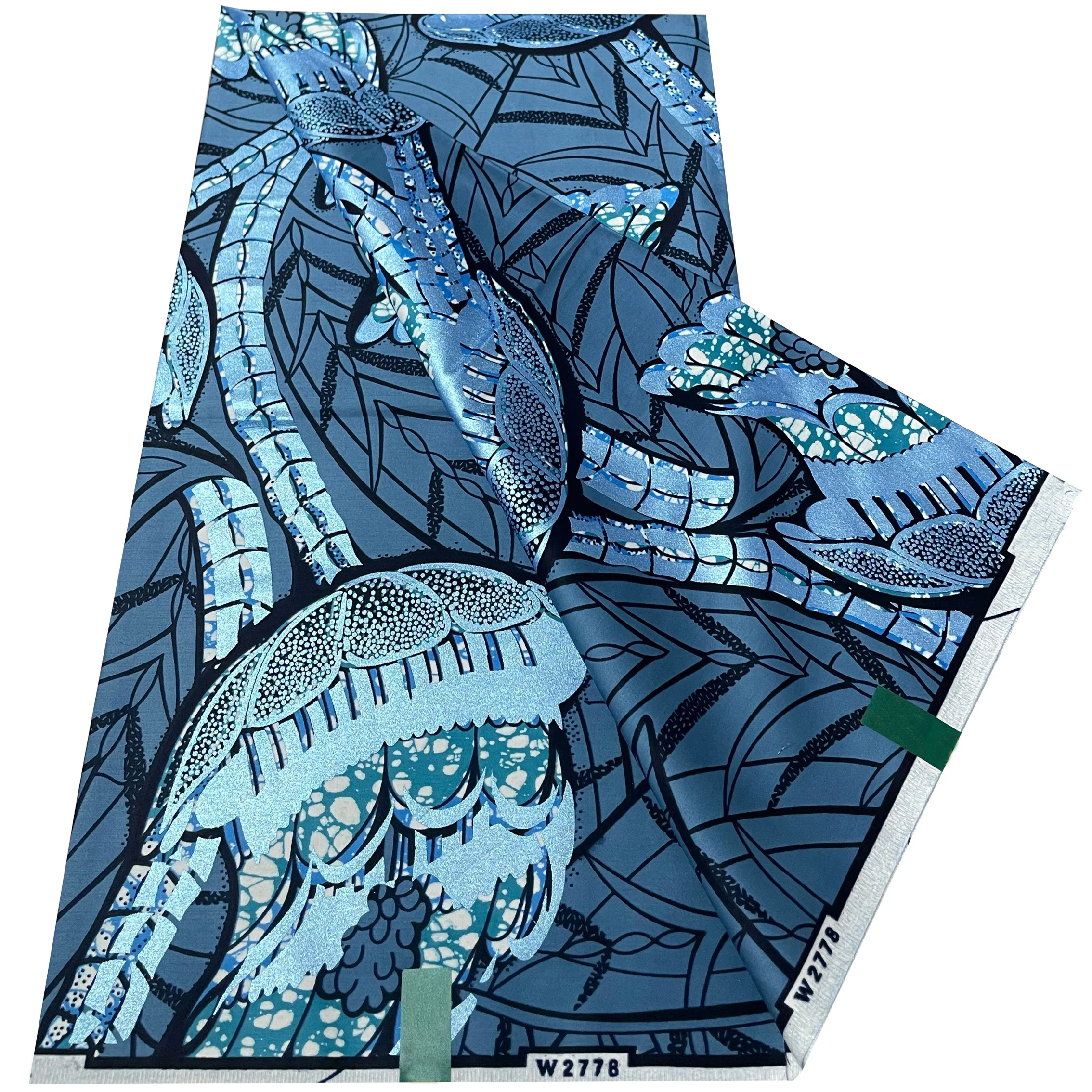 African Real Wax Fabric Deep Blue Ocean Jellyfish Ankara Print Cotton Tissu Pagne 6 Yards for African Wedding Dress & Headwrap