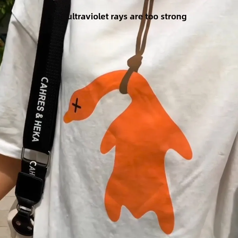 UV Color Changing Roast Duck T Shirt Pure Cotton Crew Neck Loose Short Sleeve Summer UV Induction Creative Casual Couple Top New view 4