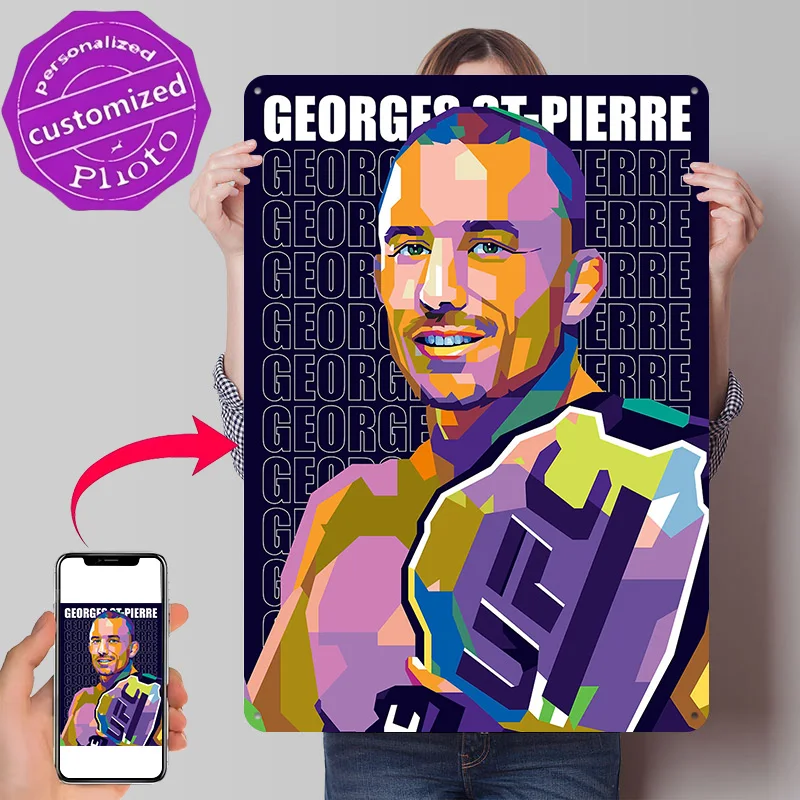Georges StPierre Personalized 3D Textured Metal Poster Wall Art Tinplate Sign for Office Decor Room Home Decoration Luxury Items