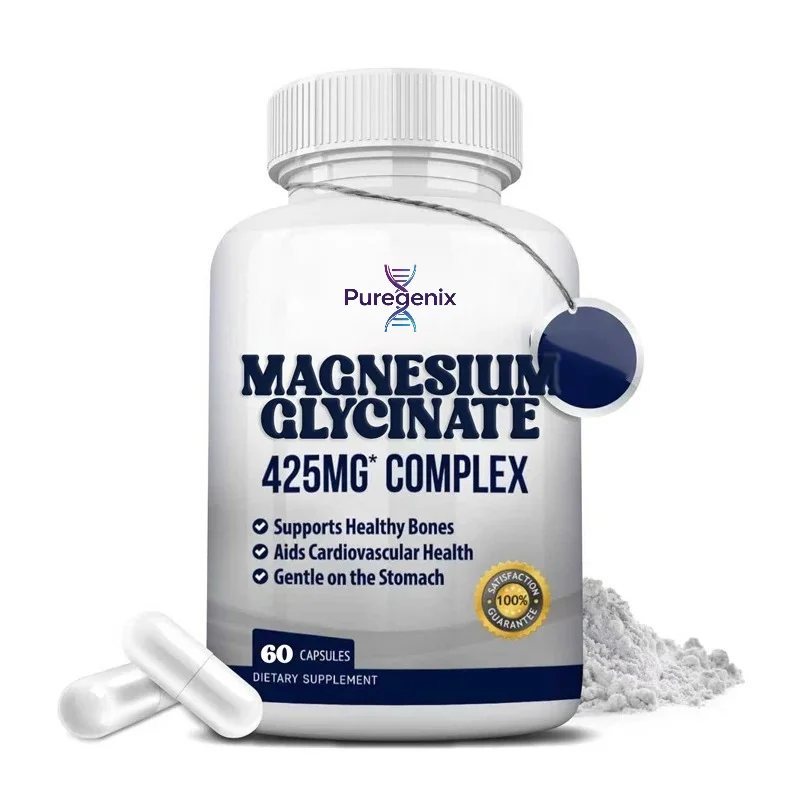 High Quality Magnesium Glycinate 425mg -60 Capsules Vegetarian - Helps Relieve Muscle Spasms
