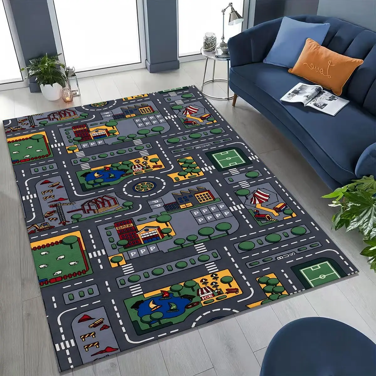 Child Urban City Road Traffic Learning Interactive Game Playroom Carpet Rug for Bedroom Living Room Sofa Doormat Decor,Non-slip