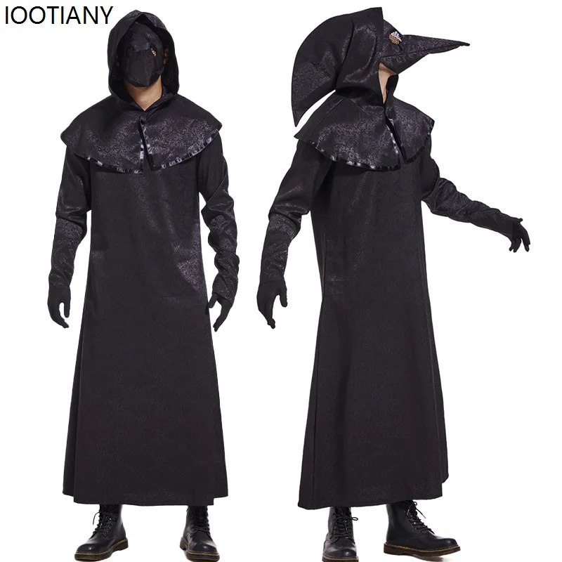 Halloween Plague Doctor Cosplay Costume Gothic Robe Medieval Anime Game Role-playing Black Outfits Carnival Party Stage Dress Up