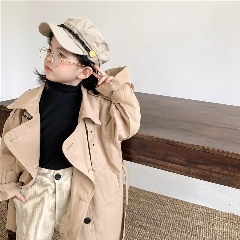 Autumn Fall Kids Fashion Trench 2-7 Years Boys Girls Big Turn-down Collar Long Windbreaker Children Outerwear Toddler Kids Coat