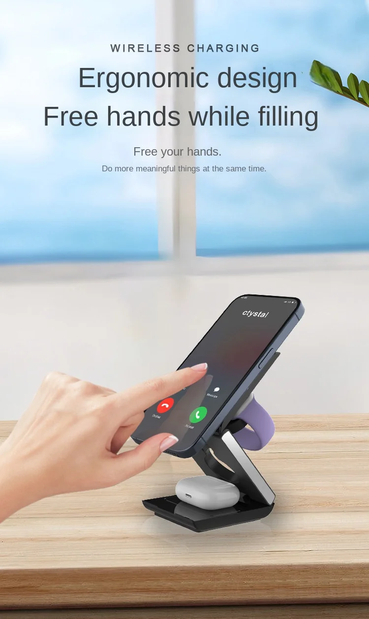 Cross-border 3-in-1 wireless charger folding magnetic fast charging 15W suitable for magsafe Apple wireless charging stand