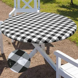 Olanly Round Table Cover Fitted Vinyl Tablecloth Elastic Waterproof Dining Table Cloth Home Decor For Picnic Camping Outdoor