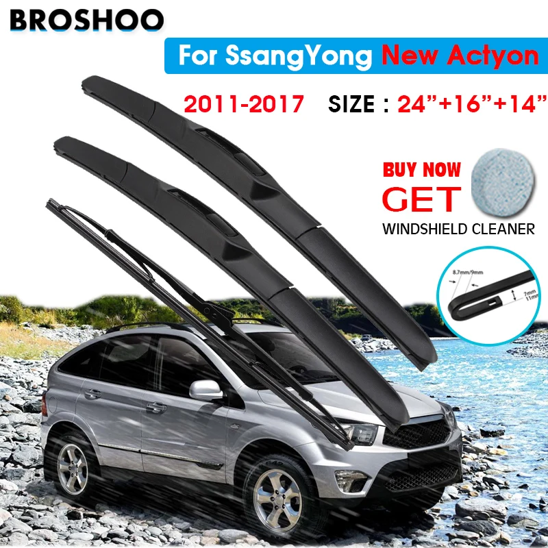 

Car Wiper Front Rear Wiper Blades Set For SsangYong New Actyon 2011 2012 2013 2014 2015 2016 2017 Front Rear Window 24"+16"+14"