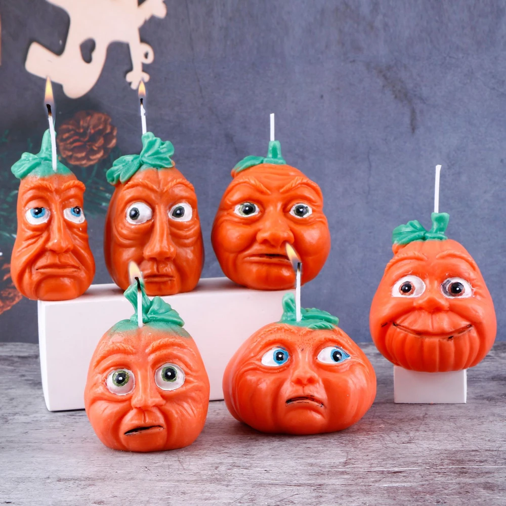 Halloween Funny Expression Pumpkin Party Plaster Decor Emote Human Face Veggie Leaves Candle Silicone Molds DIY Soap Resin Gifts