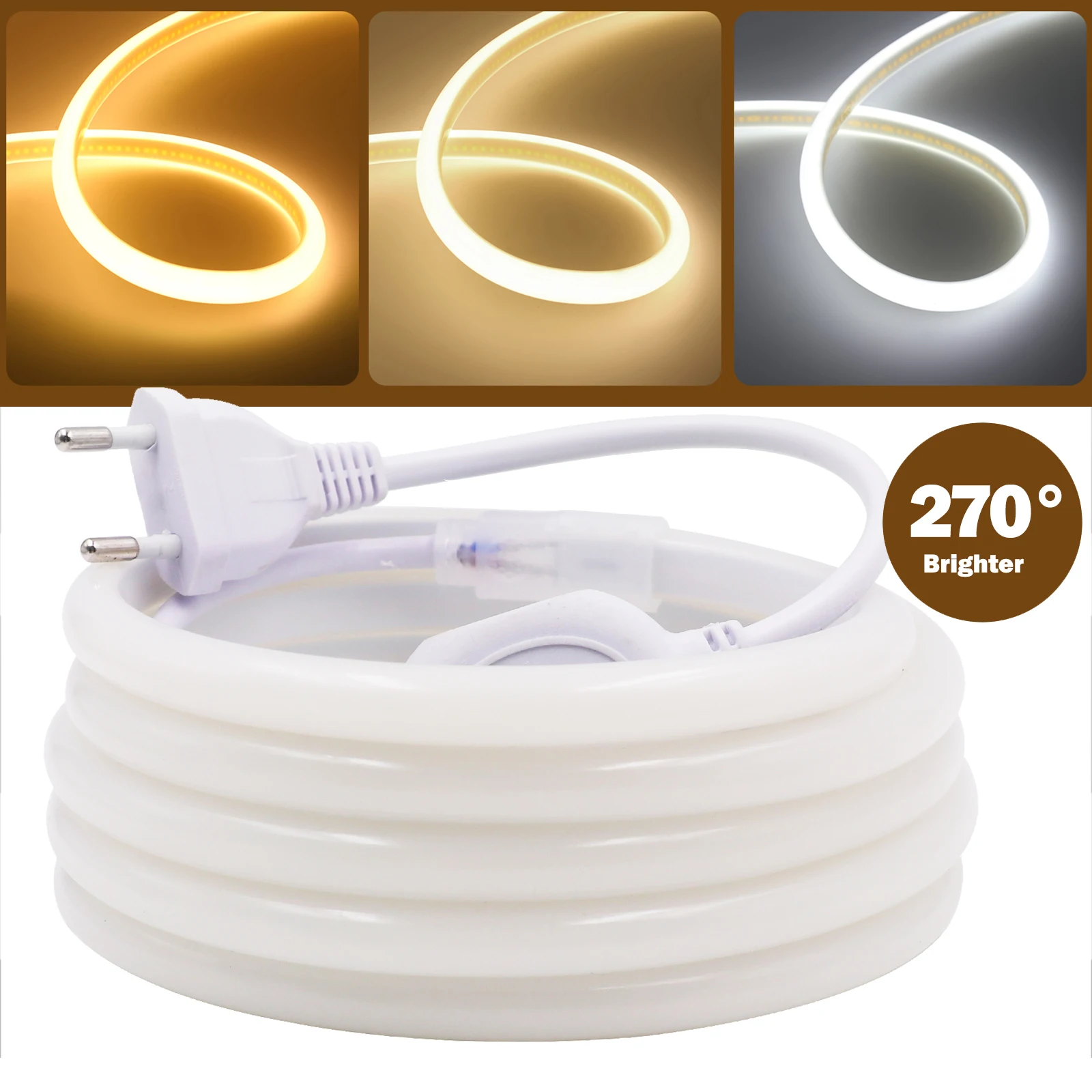 AC 220V COB Strip 288Leds/M IP65 Waterproof Home Decor 270 Degree Light Milky White Flexible Ribbon Rope Tape LED Neon Light