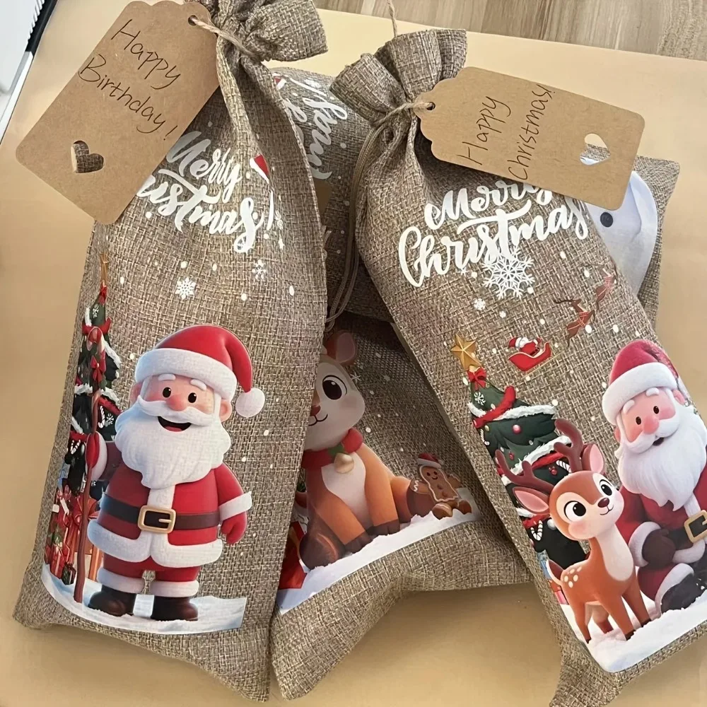 4/8pcs Christmas Wine Bottle Bags with Drawstring,Reusable Fabric Bottle Gift Bags Christmas, Christmas Eve, Travel, Party