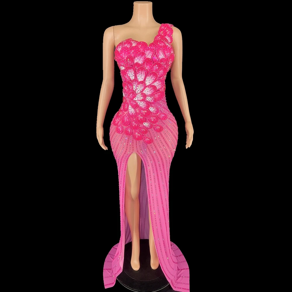 섹시한 웨딩, 이브닝 파티, 생일 드레스, 사진 촬영용 반짝이는 라인스톤과 꽃잎 장식의 롱 드레스 (여성용)