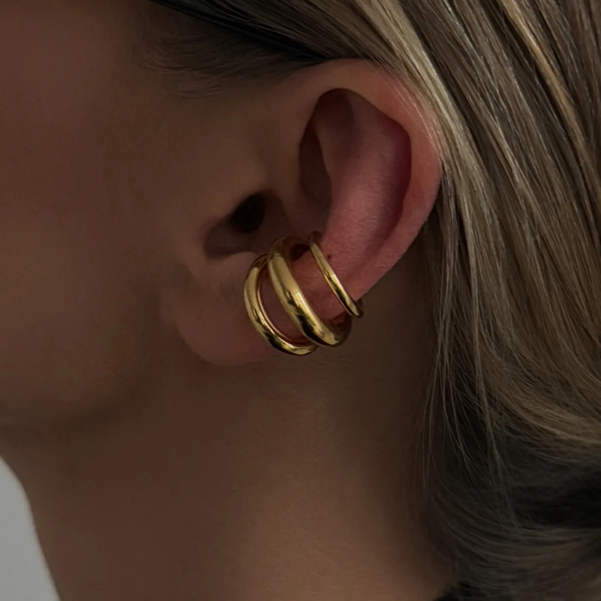 PuRui Trendy C-shaped Stainless Steel Clip  Earrings Women Women Hip-Hop Multi-layer Geometric Ear Cuffs Non-Piercing Earrings