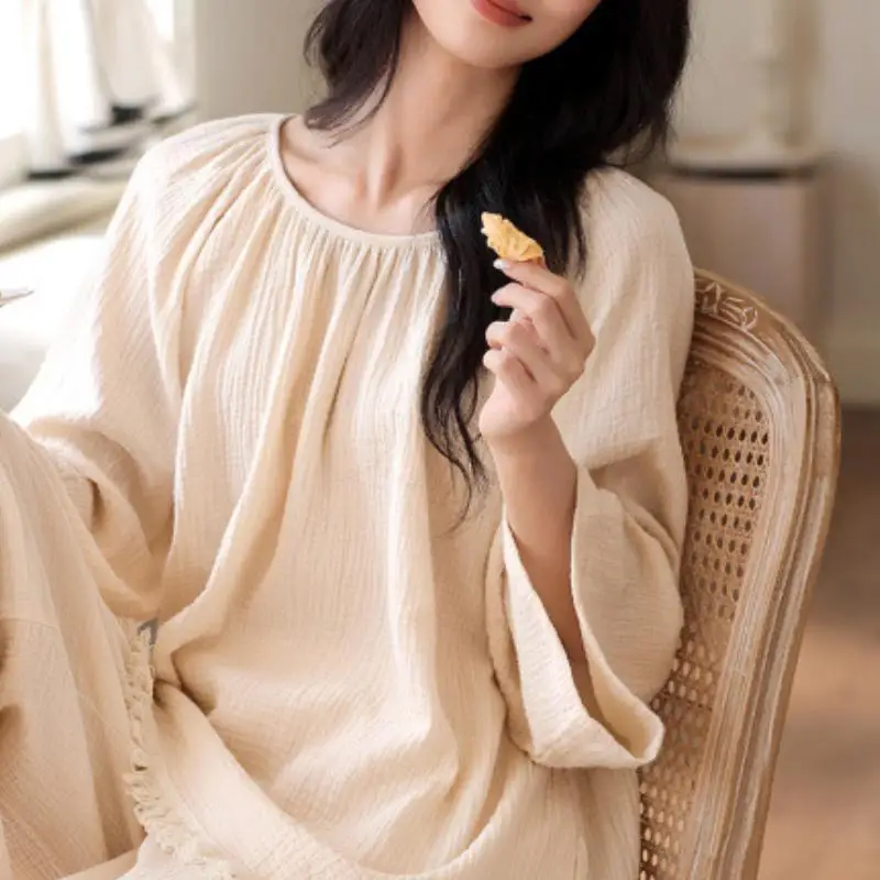 Women's Long Sleeved Long Pant Pajama Set for Students Spring Autumn New Styles Japanese Loose Home Clothes Cotton Two-Piece Set 6