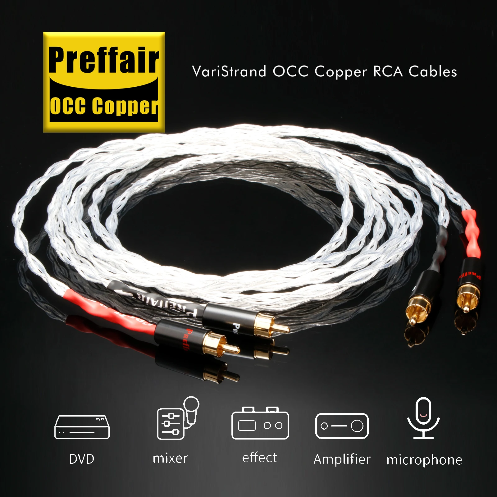 Pair 8N OCC Copper Silver Plated RCA Audio Cable Hifi RCA Interconnect Cable With Preffair Gold Plated Plug