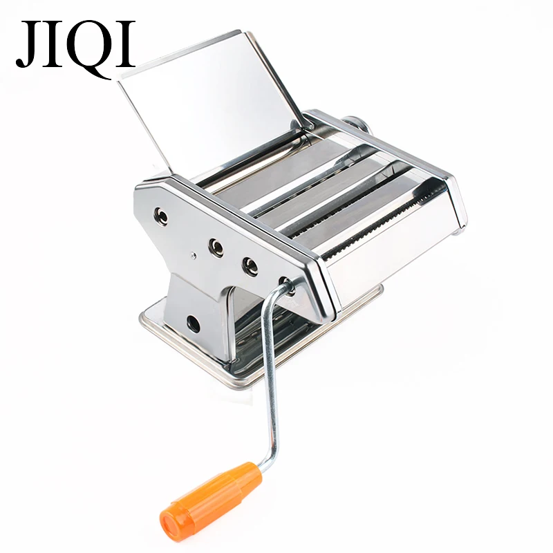 JIQI Stainless Steel Manual Pasta Maker Handmade Spaghetti Press Machine Roller Noodles Hanger Hand Operated Crank Dough Cutter