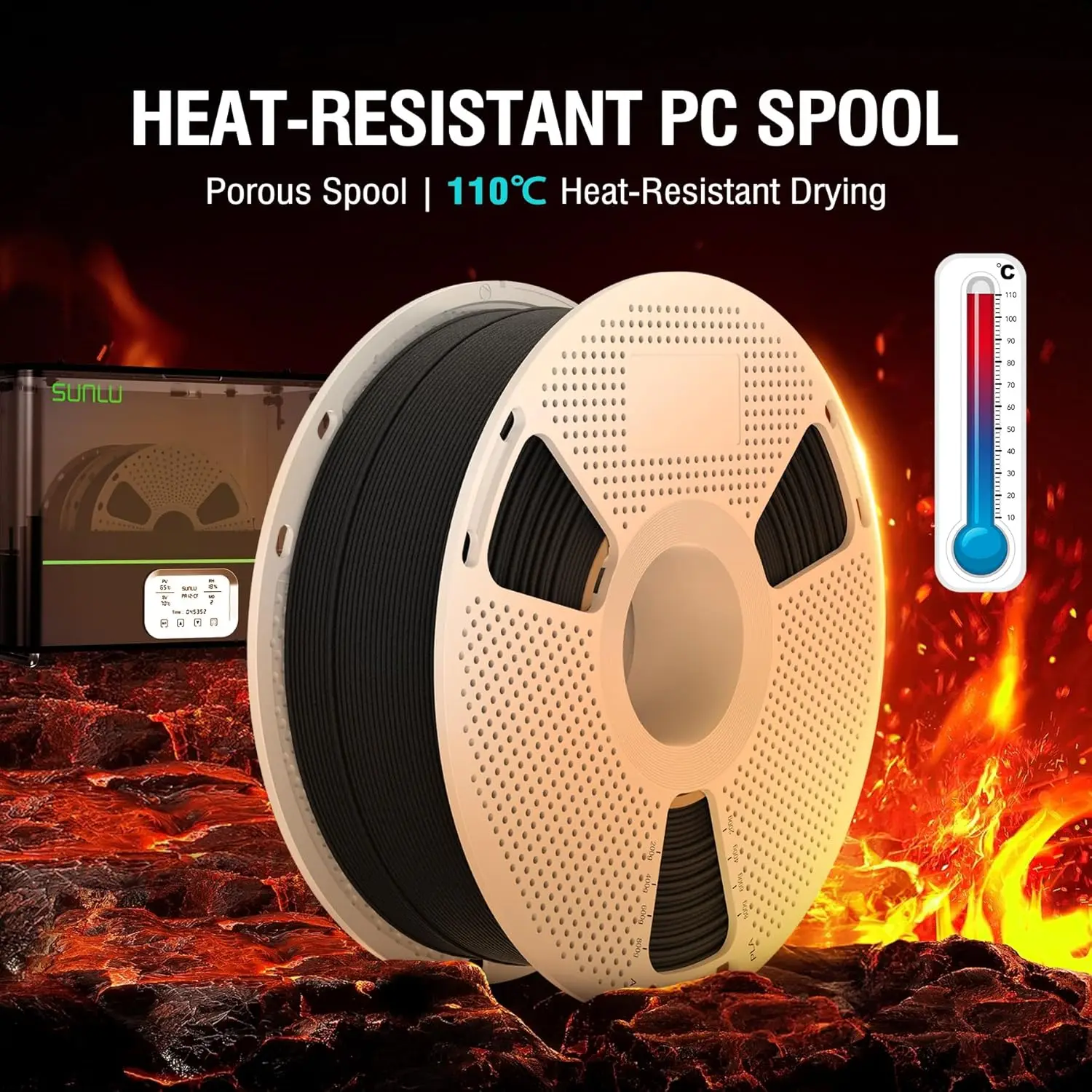 Filamento per stampante 3D SUNLU PA12-CF 1,75 mm 1KG, rinforzato con fibra di carbonio, resistente alle alte temperature 175 ℃ , Resistente agli urti, ±0,03 mm, 260-280 ℃ 393m/Rotolo