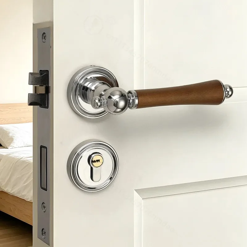 Medieval Style Indoor Wooden Door Lock Universal Bright Chrome Household Magnetic Silent Door Handle