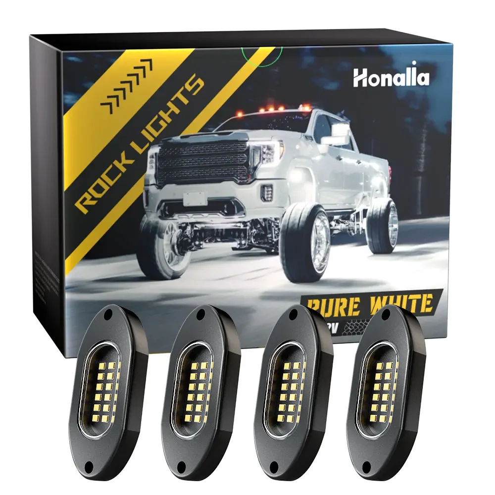 Car Rock Lights Kit 4/6/8/10/12 Pods LED Underglow Light Pod with Switch Pure White Wheel Well Light for Truck ATV UTV SUV