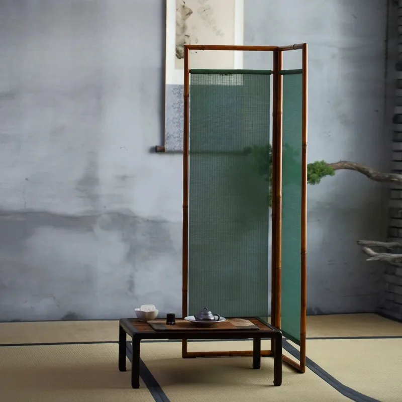 Bamboo partition block decorative tea room space folding movable folding screen can be customized