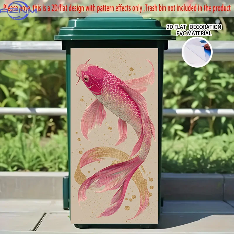 2D Flat Printing 1pc 2D Pattern Printed Kitchen Trash Can Sticker xcm Pink Carp Golden Wave Wandering Theme Kitchen Home Decor