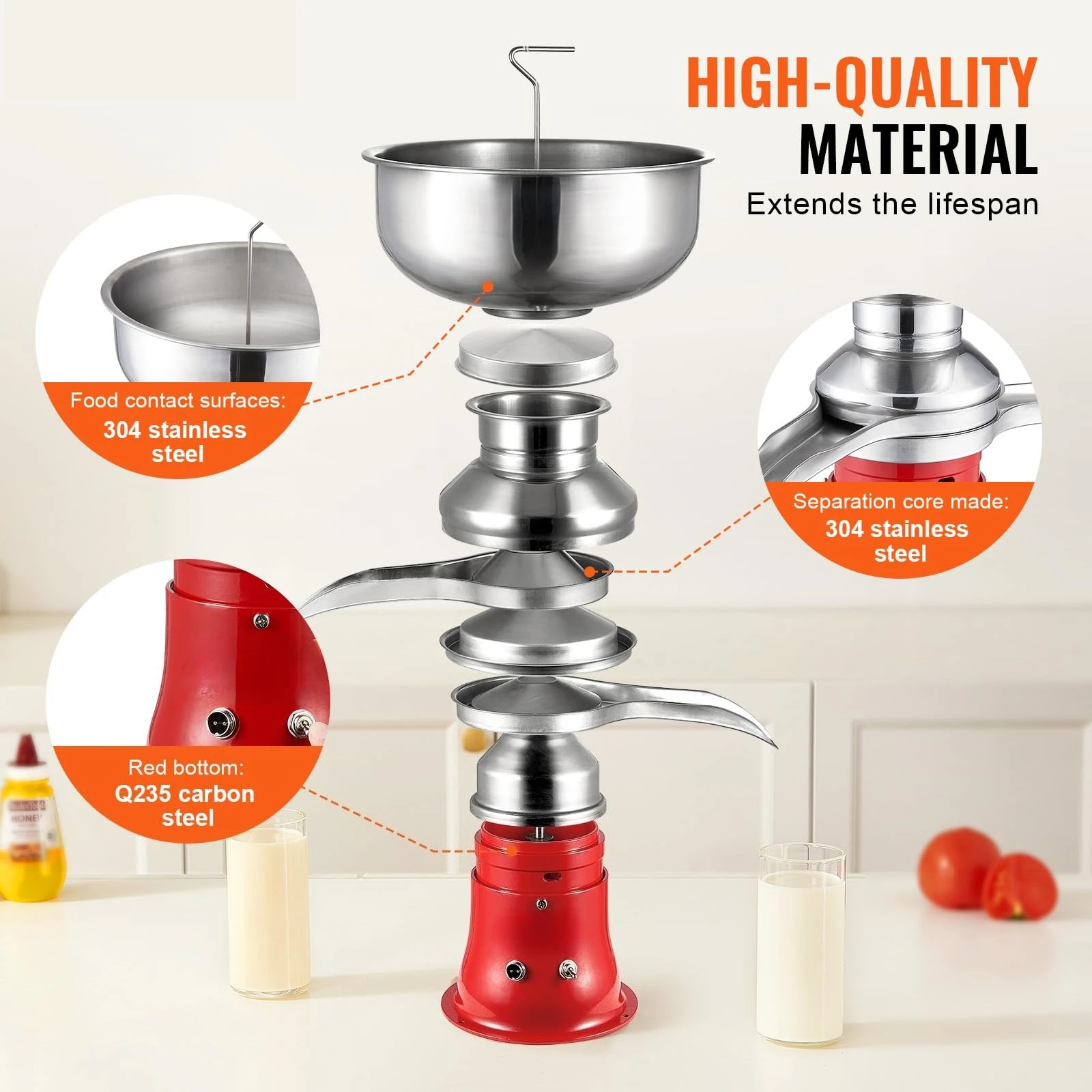 Milk Skimming Tool Milk Cream Centrifugal Separator with 5L 304 Stainless Steel Bowl Kitchen Machine for Fresh Goat Cow Milk