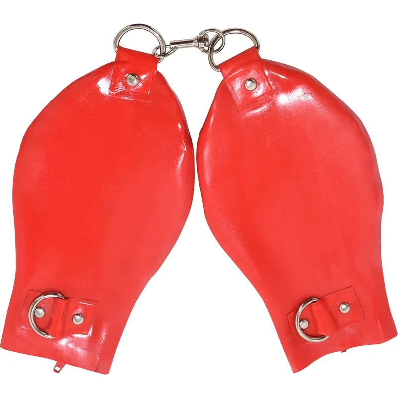 

Short Red Sexy Latex Mitts With D Ring Key Chain And Zippers Rubber Gloves Party