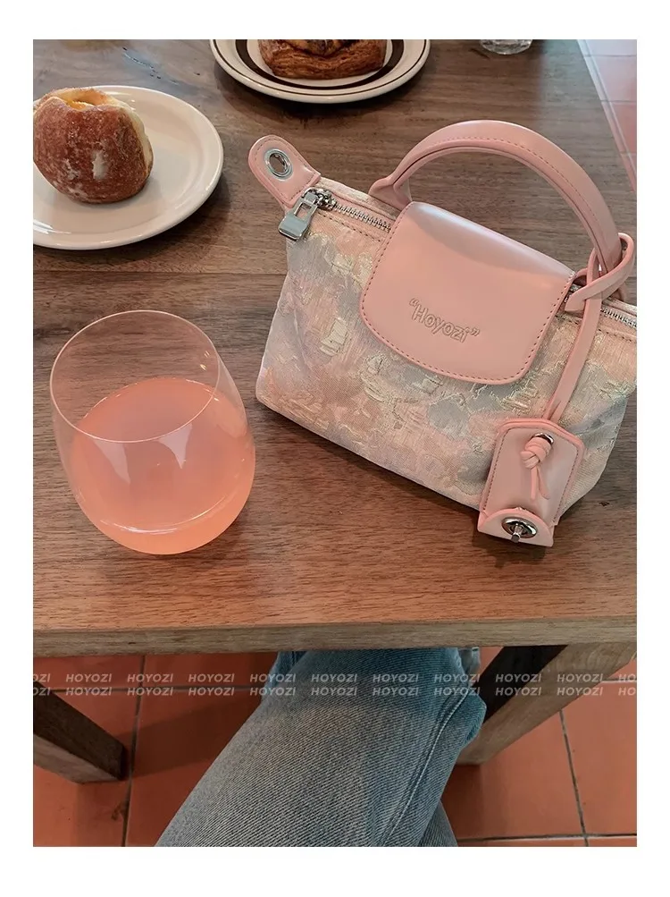 Ladies Mini hand-held dumpling pink bag, one shoulder, summer crossbody bag