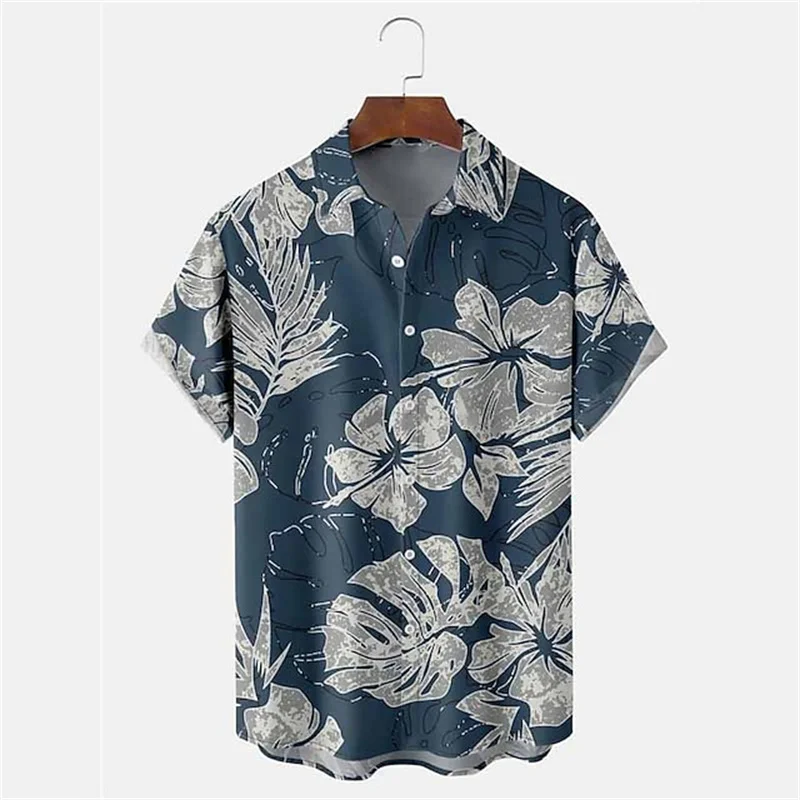 Camisa estampada de planta tropical havaiana masculina, blusa praia de férias, roupa respirável solta, rua ao ar livre manga curta, verão