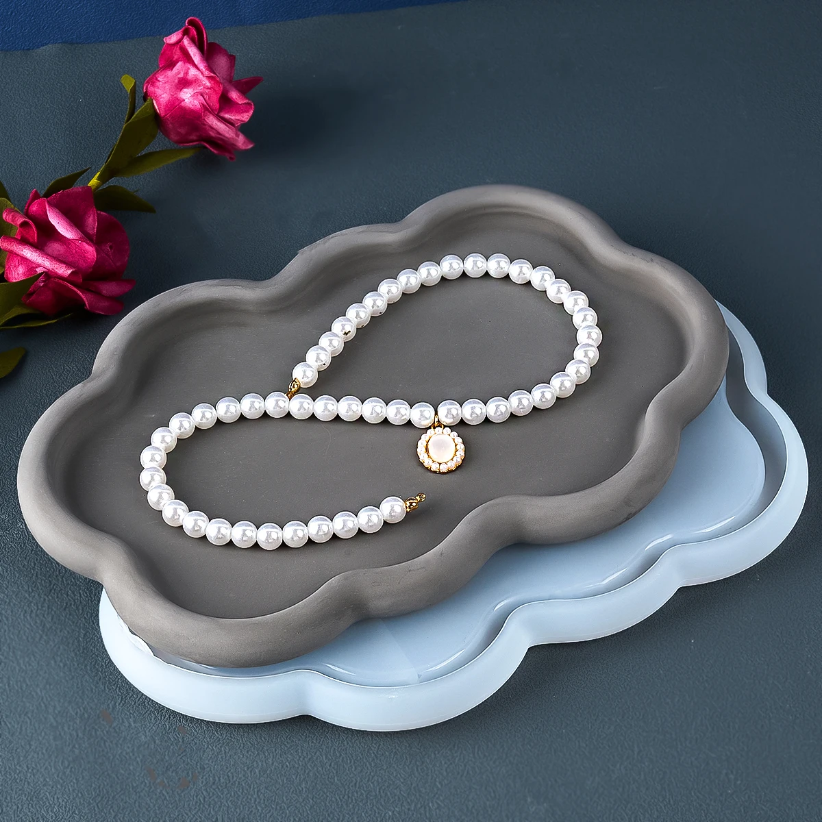 Cloud Shape Tray Silicone Mold Creative Double Heart Storage Rack Candle Base Concrete Ornament Casting Mould Crafts Home Decor