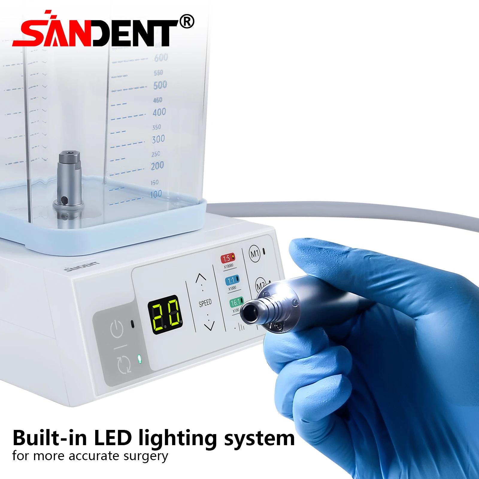SANDENT Dental 40K RPM LED Brushless Electric Micro Motor E-Type Vector Control System with Water Tank For Practice Surgical