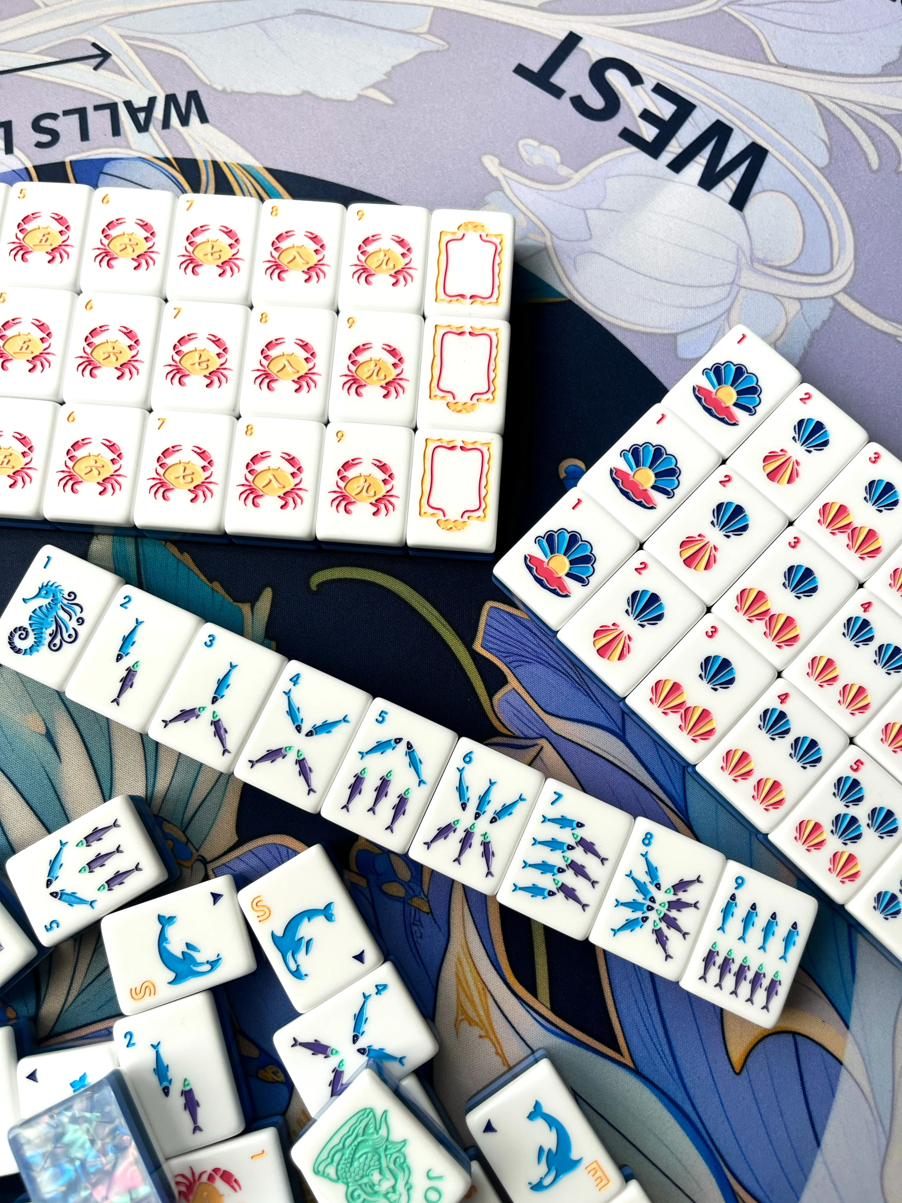 Luxury American Mahjong Complet Set Ocean Sea160 Tiles 4-Layer Acrylic Iridescent Pearl Shell Mah Jongg  Party Board Game Gift