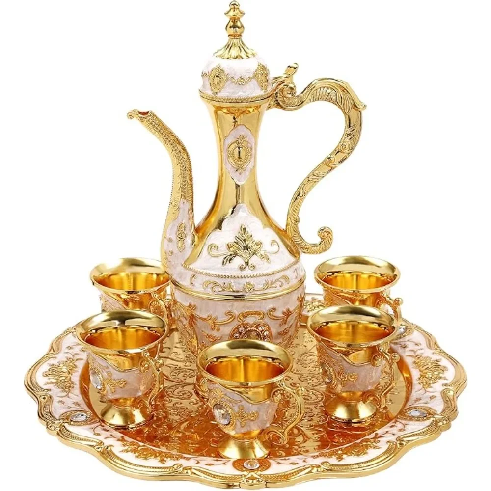 Creative European Turkish Tea Set Vintage Metal Turkish Coffee Pot Set Home Decor Crafts Restaurant Hotels Tea Art Galleries Use
