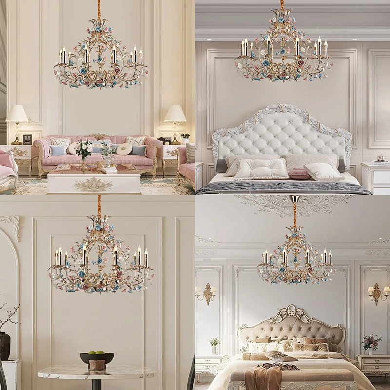 European floral design Chandelier Modern rose decorative chandelier lighting Nordic living room ceramic flower chandelier