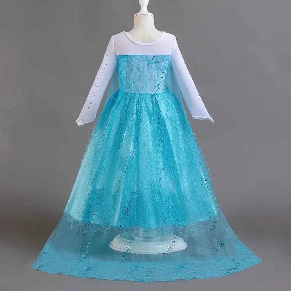 For 2-10 Year Cosplay Fancy Queen Frozen Elsa Anna Costume Girls Princess Dress Toddler Halloween Party with Decorative Fittings