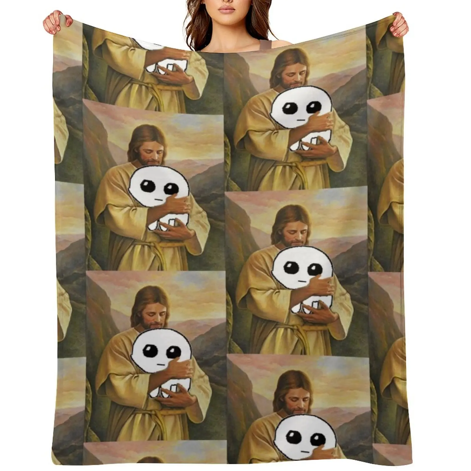 

jesus holding autism creature tbh creature Throw Blanket Beautifuls Luxury Designer Weighted cosplay anime Blankets